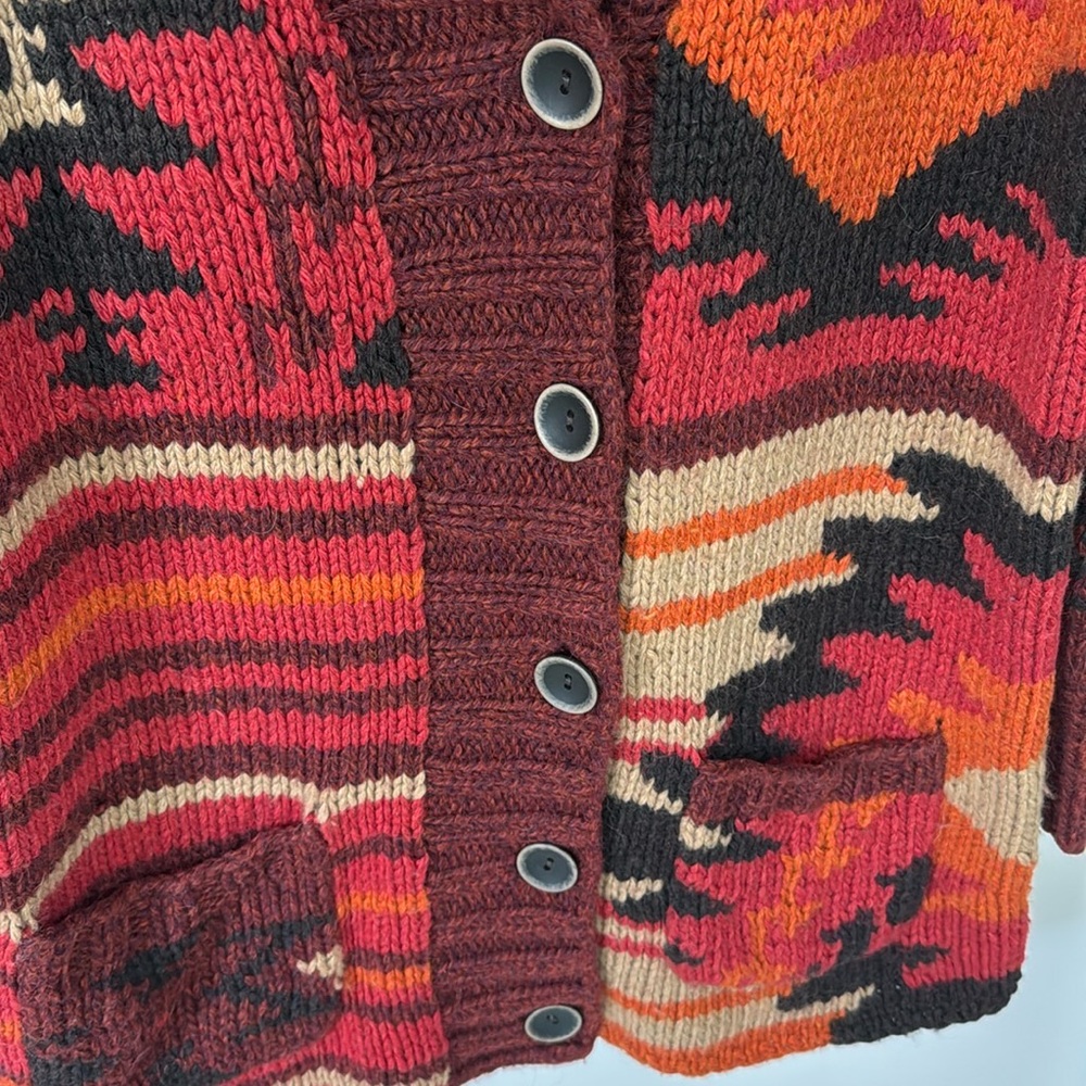 Eddie Bauer Sweater Blanket Navajo Print Cardigan in Red Sz S/M - Picture 4 of 14